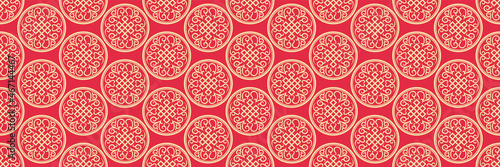 Chinese background pattern with decorative elements on red background. Seamless background for wallpaper, textures.
