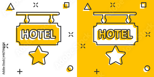 Hotel 1 star sign icon in comic style. Inn cartoon vector illustration on white isolated background. Hostel room information splash effect business concept.