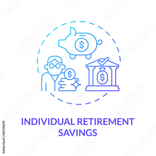 Individual retiral savings concept icon. Personal retirement abstract idea thin line illustration. Saving account with tax benefits. Bank account type. Vector isolated outline color drawing