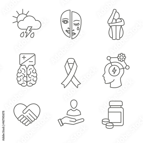 BPD - Borderline Personality Disorder icon set w brain mask and more