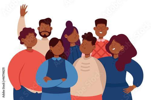 African male and female character wearing casual clothes and different hairstyles gathered. Black people crowd demanding equal rights for every person flat vector illustration. Black community concept