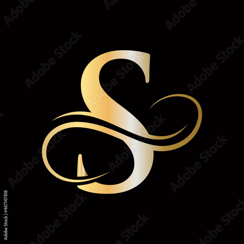 S Letter Logo with Golden Luxury Color and Monogram Design. S Letter Initial Luxurious Logo Template. S Logo Golden Concept