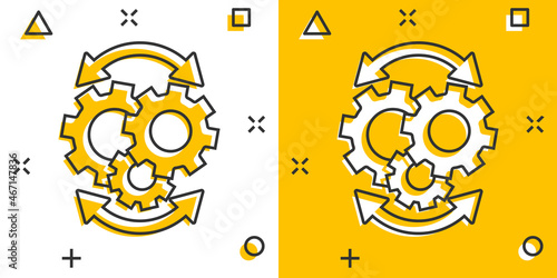 Workflow icon in comic style. Gear effective cartoon vector illustration on white isolated background. Process organization splash effect business concept.