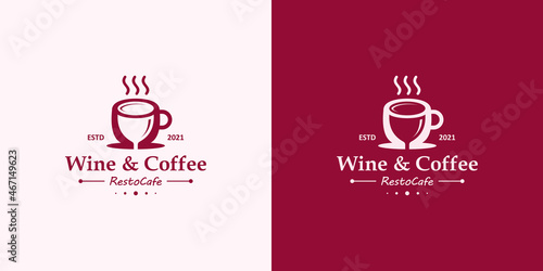 Simple minimalist retro vintage coffee shop logo and wine glass design vector template on isolated background.