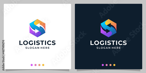 Box package Logo Design Template. Vector Logistics Company Logo With Arrow and letter S with colorful. Premium Vector