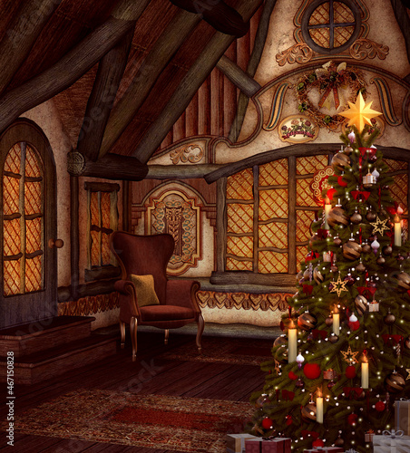 Beautiful christmas tree in an enchanted chalet