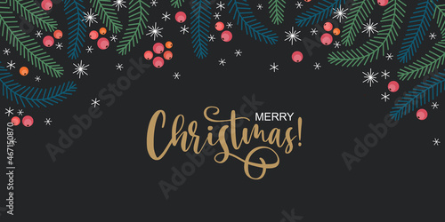 Hand sketched Merry Christmas card, badge, icon typography. Banner for Christmas, New Year greeting card, invitation template, banner, poster. Vector EPS10