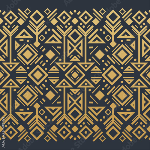 Navajo gold seamless patterns. Aztec elements, vector design. Tribal background in boho style. One of the collection. Chevrons, curves, checks, squares, tiles, rhombuses, diamonds
