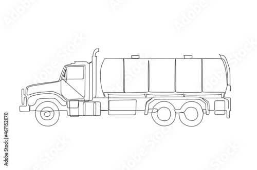 Tank truck for liquid material transportation continuous one line drawing