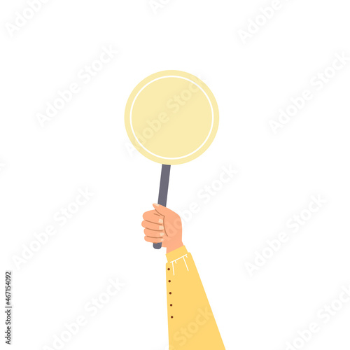 Hand with sign banner for information, flat vector illustration isolated.