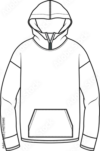 Hoodie Vector Design, Fashion Flat Sketch, Fashion Template, Unisex Hoodie Design, hoodie fashion cad. You can use it as a base in your collection, color it as you like and place your print pattern.