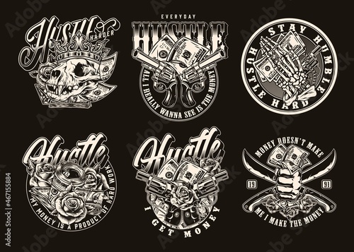 Money and hustle vintage emblems