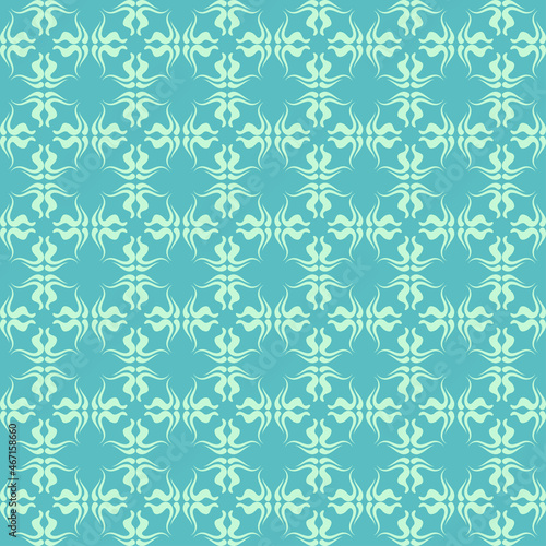 Decorative background pattern with geometric ornament on blue green background. Seamless background for wallpaper, textures.