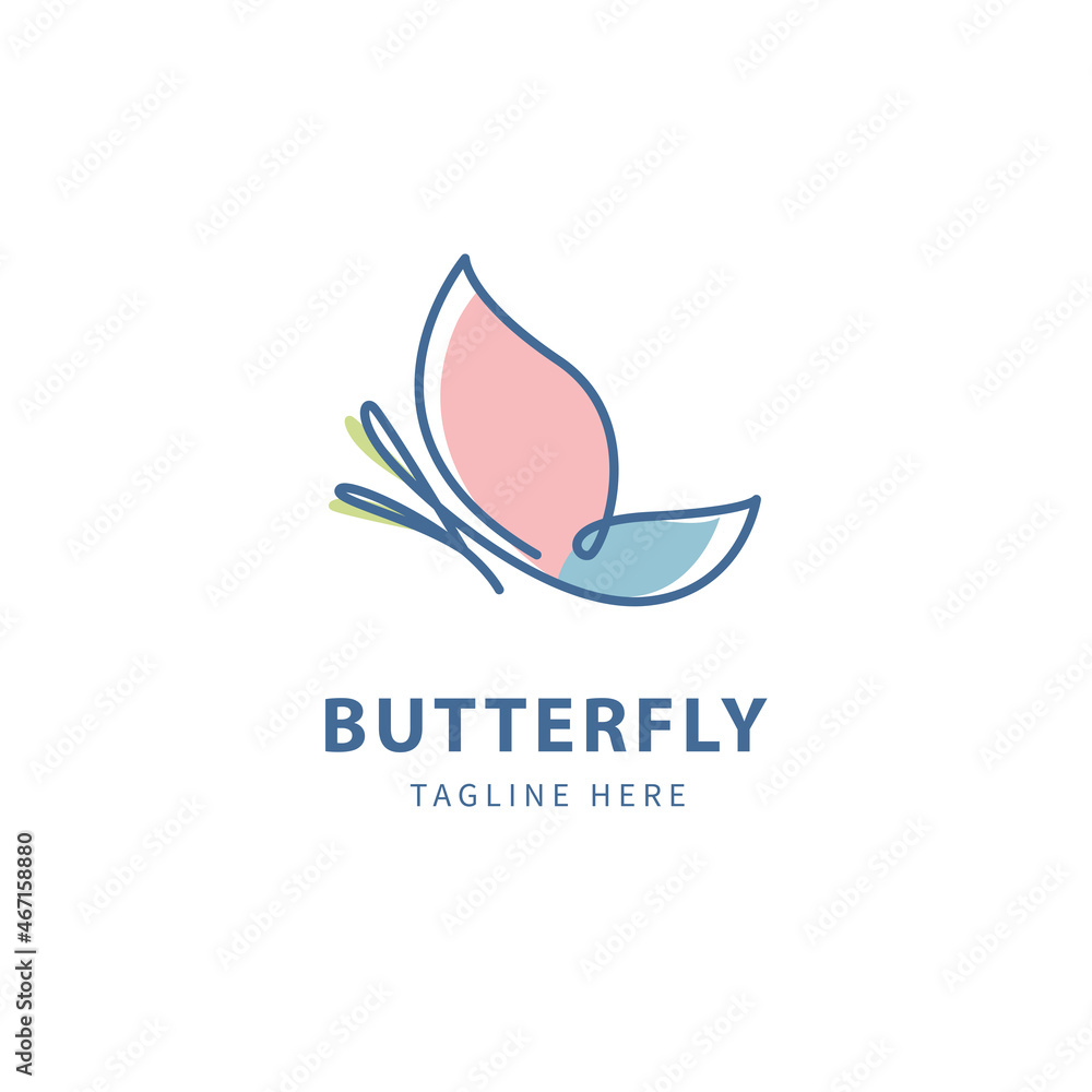 beautiful butterfly simple logo with monoline concept, line art vector logo temple