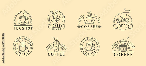Set of design decorations for packaging coffee. Vector vintage product label template