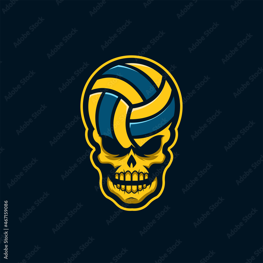 Volleyball Skull illustration logo, Vollybal with skull and inscription Volleyball Skull illustration logo, Vollybal with skull and inscription