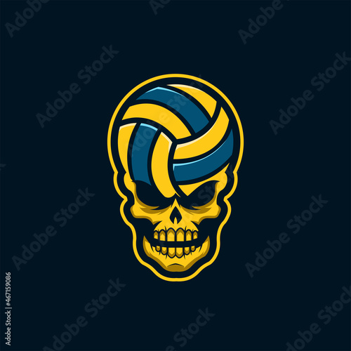 Volleyball Skull illustration logo, Vollybal with skull and inscription
