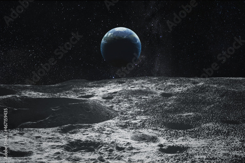 Fototapeta Naklejka Na Ścianę i Meble -  View on Earth from Moon. Elements of this image furnished by NASA.