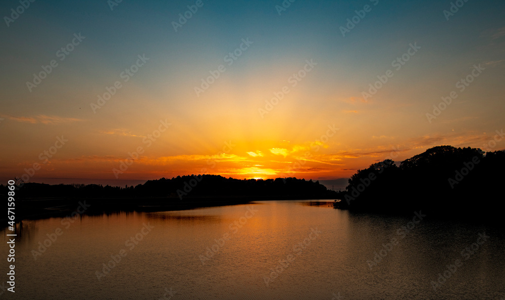 sunset over the river