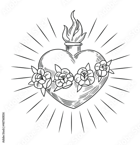 Holy heart. sacred heart. Vector outline illustration