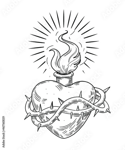 Holy heart. sacred heart. Vector outline illustration photo