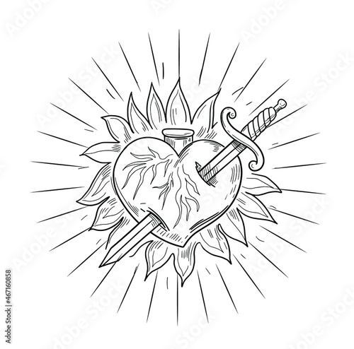 Holy heart. sacred heart. Vector outline illustration