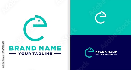 LETTER E LOGO CHAMELEON SHAPE LINE EDITABLE