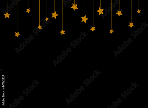 Gold glitter particles star hanging from top isolated on png or transparent background. Graphic resources for Christmas, New Year, Birthdays and luxury card. Vector illustration