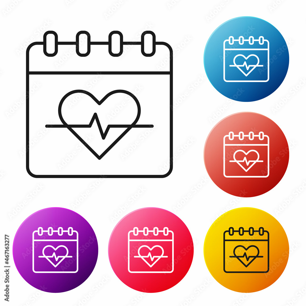 Black line Heart rate icon isolated on white background. Heartbeat sign. Heart pulse icon. Cardiogram icon. Set icons colorful circle buttons. Vector Black line Heart rate icon isolated on white background. Heartbeat sign. Heart pulse icon. Cardiogram icon. Set icons colorful circle buttons. Vector