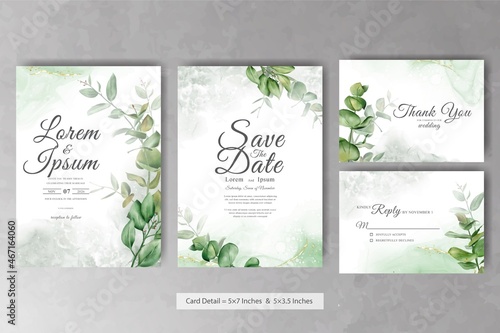 Set of Greenery Watercolor Wedding Invitation Card Template