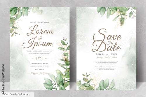 Set of Greenery Watercolor Wedding Invitation Card Template