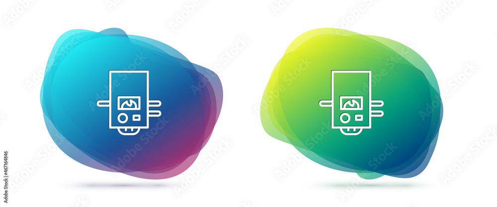 Set line Gas boiler with a burning fire icon isolated on white background. Abstract banner with liquid shapes. Vector Set line Gas boiler with a burning fire icon isolated on white background. Abstract banner with liquid shapes. Vector