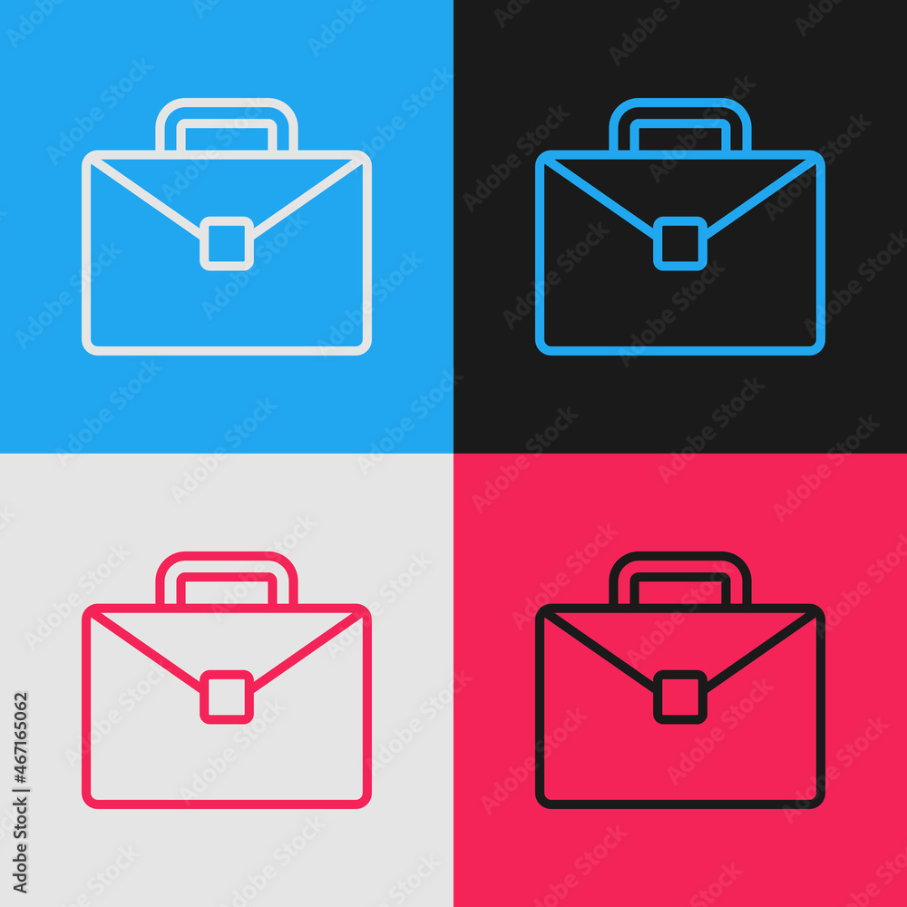 Pop art line Briefcase icon isolated on color background. Business case sign. Business portfolio. Vector Pop art line Briefcase icon isolated on color background. Business case sign. Business portfolio. Vector