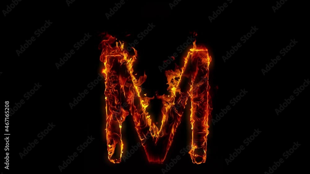Super Slow Motion Shot of Burning Letter M Isolated on Black Background at 1000 fps. Super Slow Motion Shot of Burning Letter M Isolated on Black Background at 1000 fps.