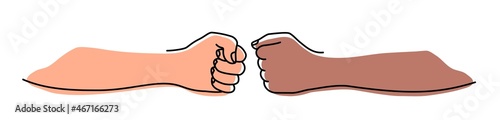 Fist bumping banner hand drawn with single line