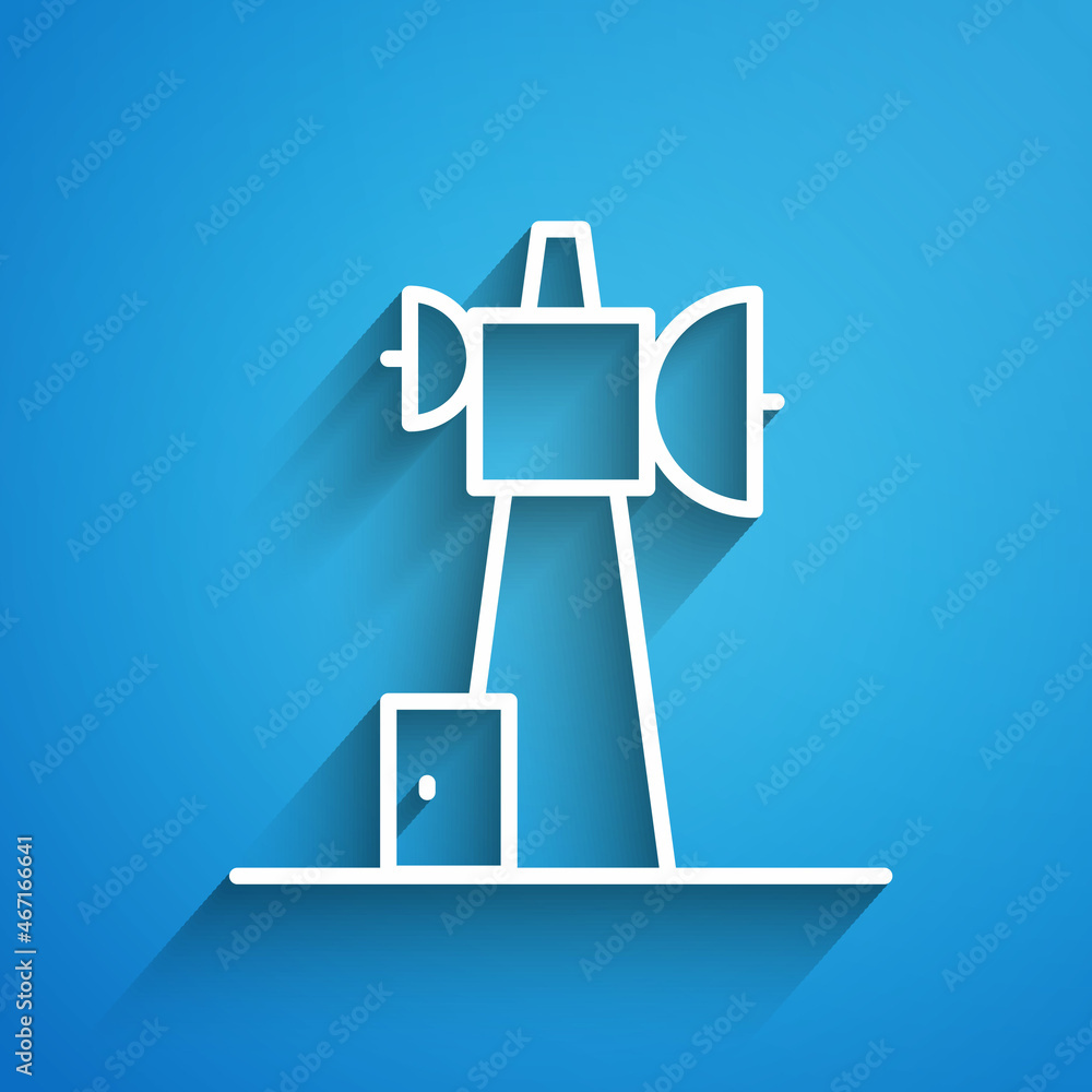 White line Antenna icon isolated on blue background. Radio antenna wireless. Technology and network signal radio antenna. Long shadow. Vector White line Antenna icon isolated on blue background. Radio antenna wireless. Technology and network signal radio antenna. Long shadow. Vector
