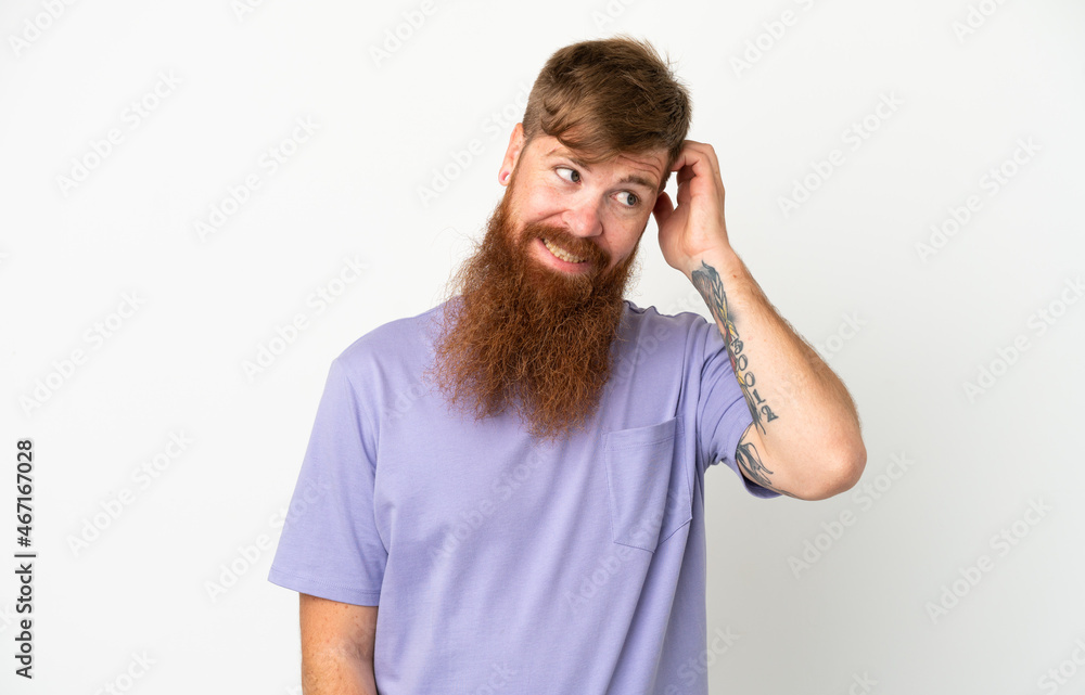 Young reddish caucasian man isolated on white background having doubts Young reddish caucasian man isolated on white background having doubts