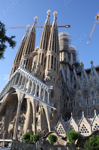 old gothic buildings on the streets of barcelona city in a summer day