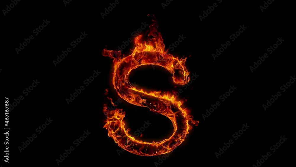 Super Slow Motion Shot of Burning Letter S Isolated on Black Background at 1000 fps. Super Slow Motion Shot of Burning Letter S Isolated on Black Background at 1000 fps.