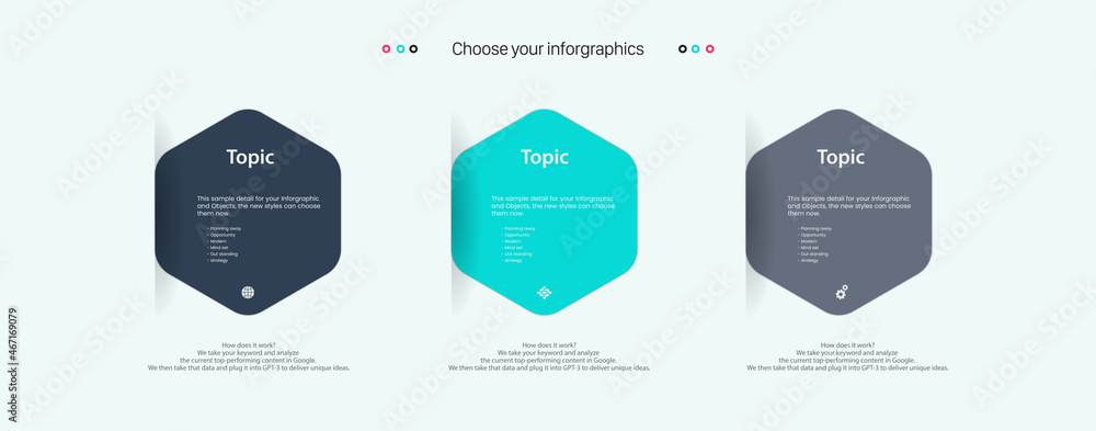 Fototapeta premium Three Vector Infographic label design with icons and options or steps, and infographics for business concept. used in presentations banner, workflow layout, process diagram, flow chart design.eps 