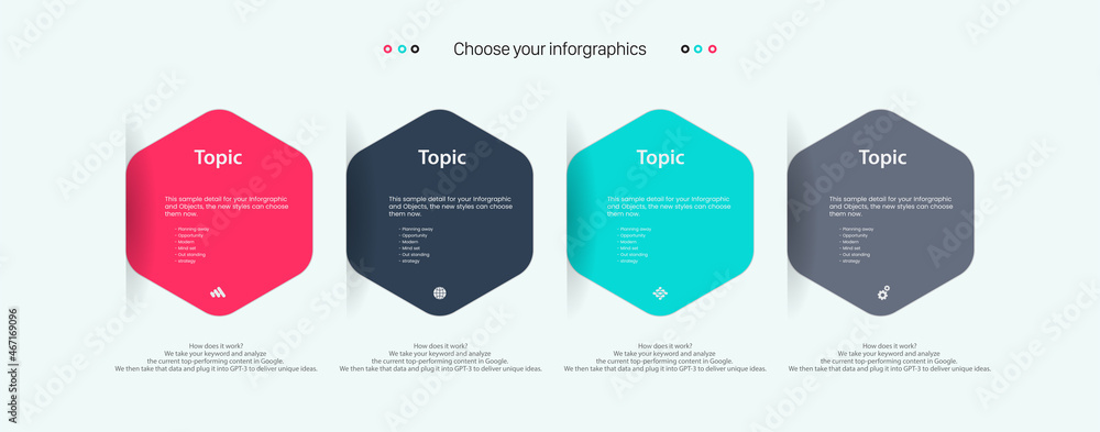 Fototapeta premium Vector Infographic label design with FOUR icons and options or steps. Infographics for business concept. used in presentations banner, workflow layout, process diagram, flow chart.eps