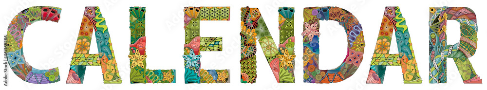 CALENDAR. Vector decorative zentangle object CALENDAR. Vector decorative zentangle object