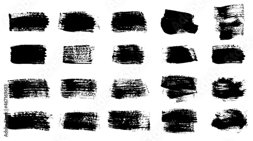 Brush strokes black paint, set of grunge design elements. Vector illustration