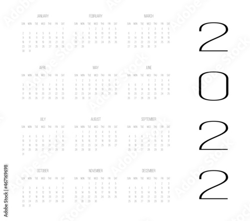 Obraz na płótnie Calendar for 2022, black with vertical text w salonie