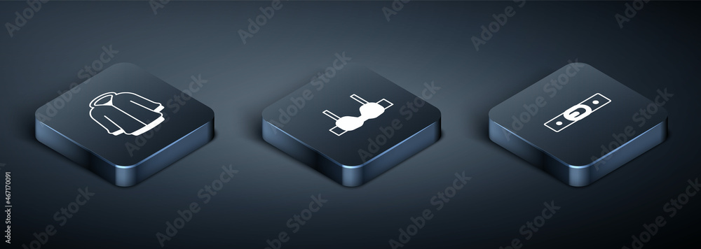 Set Isometric Hoodie, Belt and Bra icon. Vector Set Isometric Hoodie, Belt and Bra icon. Vector