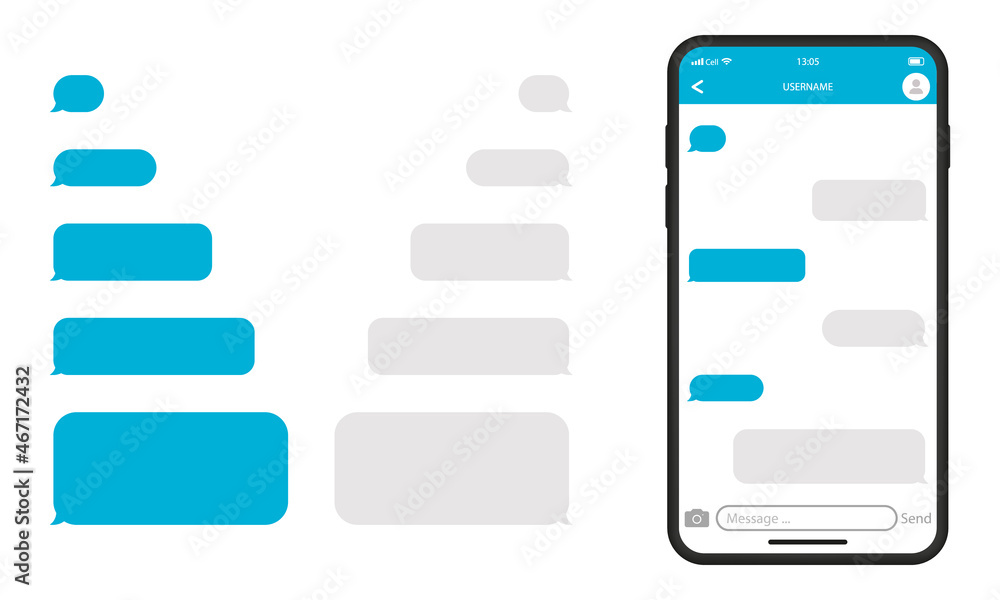Vettoriale Stock Mockup of Telegram Messenger Chat in Mobile Phone.  Template of Smartphone and Empty Talk Speech Bubble Icon. Conversation on  Smartphone Screen. Interface of Mobile App. Isolated Vector Illustration |  Adobe