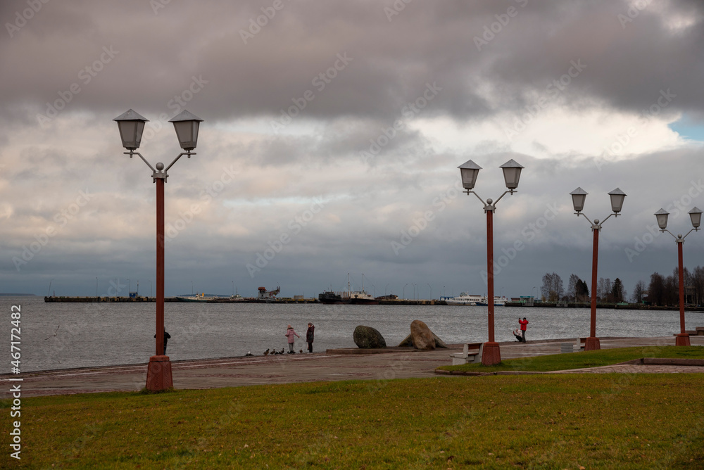 City embankment of Onega lake in Petrozavodsk, Karelia, Russia.