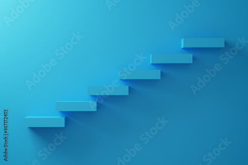 Blue block stack as stair step on blue background. Success  climbing to the top  Progression  business growth concept. 3D Render Illustration.