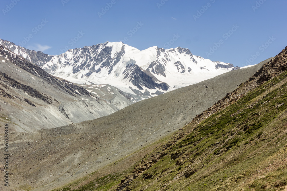 Snow capped Himalayan mountain peak in the remote Zanskar region in Ladakh in north India.