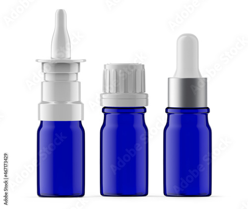 Set of 5 ml Blue Glass Bottles. Nasal spray, Essential Oil and Dropper Bottle